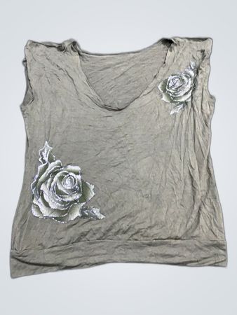 Gray Sleeveless Tank Top with Rose Embroidery