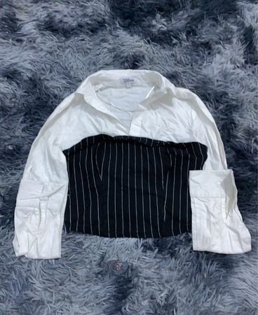 Zara Black and White Striped Blouse