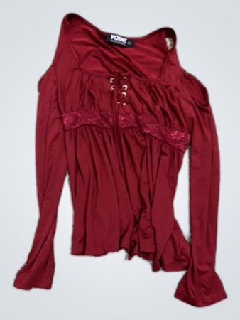 YOMODA Red Lace-up Off-Shoulder Blouse