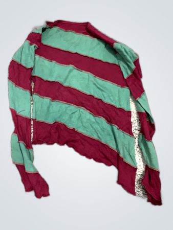 Unbranded Green and Maroon Striped Cropped Long-Sleeve Top
