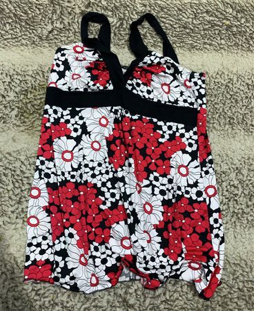 Unbranded Red White Black Floral Print Sleeveless Mini Dress