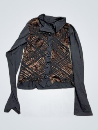 Long Sleeve Top with Brown and Black Patterned Front