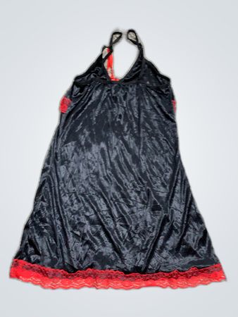 Unbranded Black Satin Slip Dress with Red Lace Trim