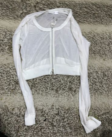 White Sheer Zip-Up Blouse