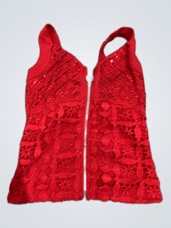 Red Sequin Zip-Up Bustier Top