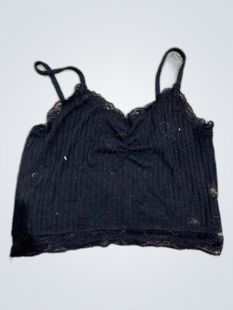 Black Lace Trim Ribbed Camisole Top