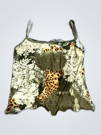 Printed Camisole Top with Floral and Leopard Pattern