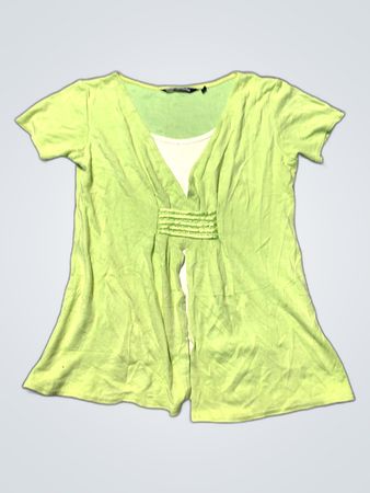 Mango Lime Green V-Neck Short Sleeve Top