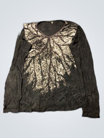 Zara Black Embellished V-Neck Long Sleeve Top