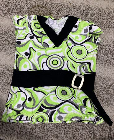 Unbranded Green Geometric Printed V-Neck Blouse