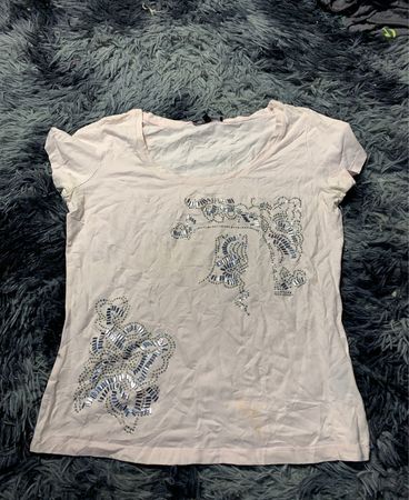 Unbranded Embellished Beige Scoop Neck T-Shirt