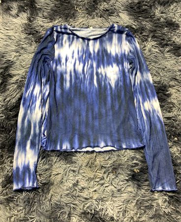 Blue White Tie-Dye Long Sleeve Top