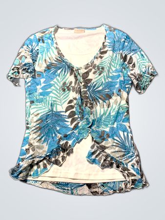 C&A Turquoise Leaf Print Short Sleeve Blouse