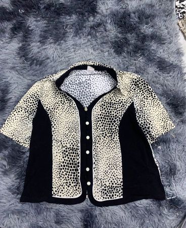 Unbranded Black and White Geometric Print Short Sleeve Collared Shirt