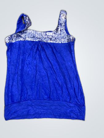 Blue Sequin Accent Sleeveless Top