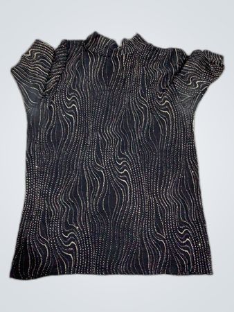 Unbranded Black Wavy Pattern Mock Neck Blouse