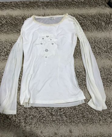 Mango White Long Sleeve Blouse