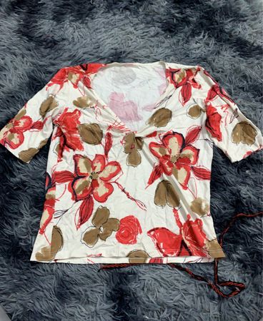 Floral Print Short Sleeve Wrap Blouse