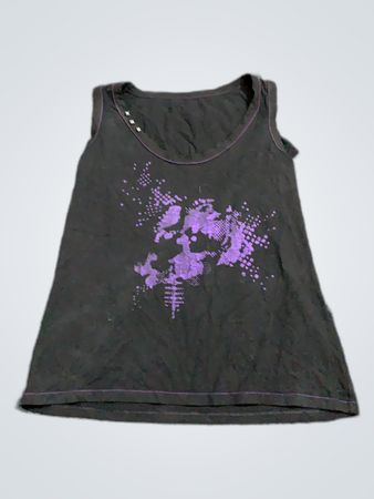 Unbranded Black Tank Top with Purple Splatter Print