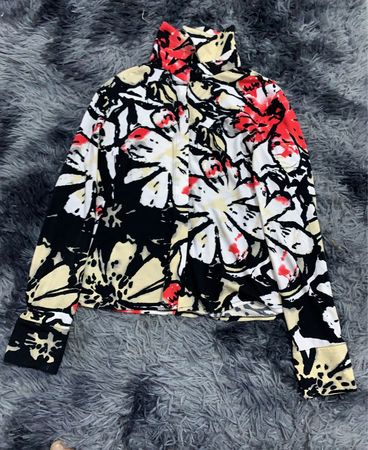 Abstract Floral Print Turtleneck Top
