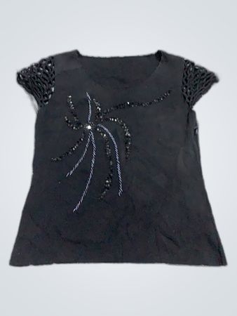 Unbranded Black Embellished Mesh Sleeve Top