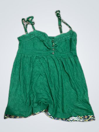 Green Lace Trim Spaghetti Strap Mini Dress