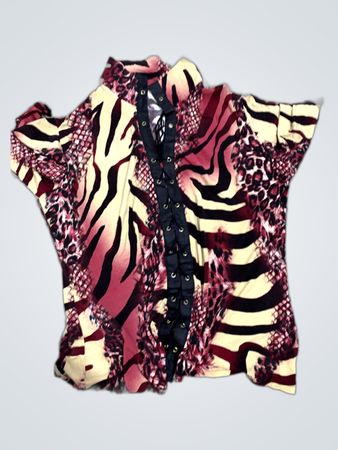 Animal Print Lace-Up Blouse