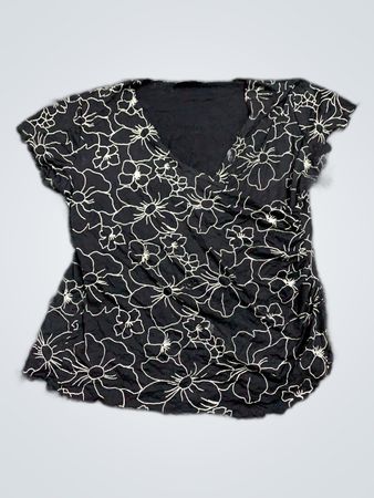 Black Floral Embroidered V-Neck Top