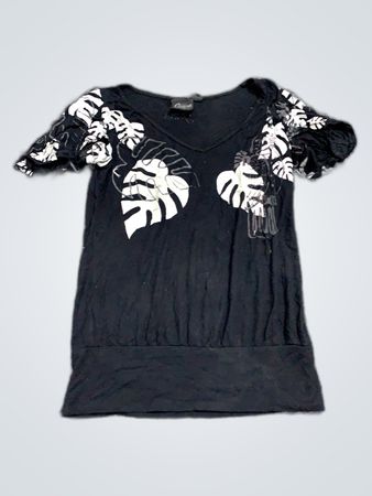 Juicy Couture Black Leaf Print V-Neck Top