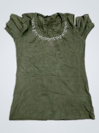 Unbranded Green Rhinestone Embellished Distressed Top