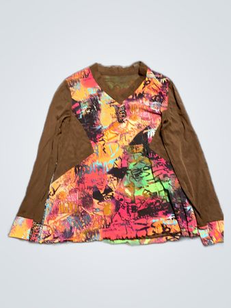 Unbranded Graffiti Print Long Sleeve V-Neck Shirt