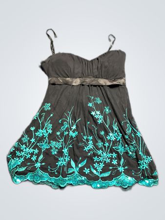 Unbranded Black Turquoise Embroidered Sleeveless Mini Dress