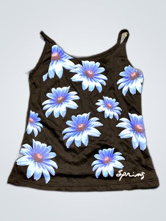 Springs Black Daisy Print Tank Top