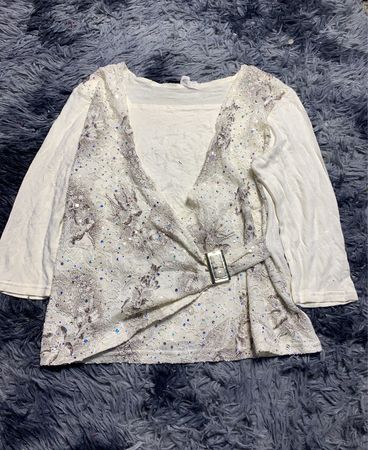 White Sequined Lace Wrap Top