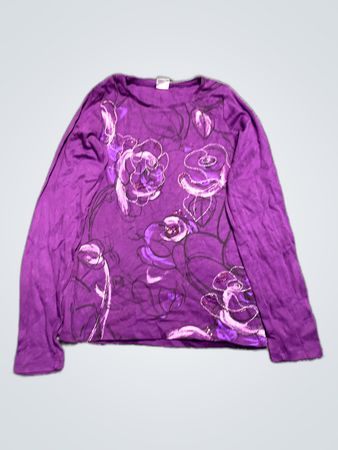 Purple Floral Embroidered Long Sleeve Top