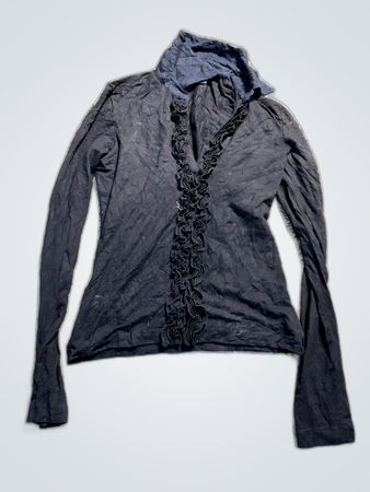 Black Ruffled Long-Sleeve Blouse