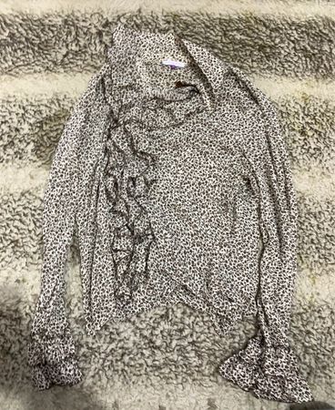 Purple Leopard Print Ruffled Blouse