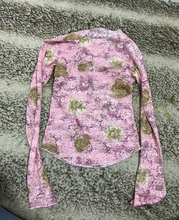 Pink Floral Lace Long-Sleeve Blouse