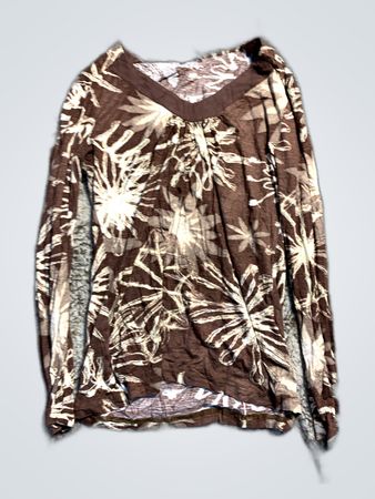 Unbranded Brown Batik Print Long Sleeve V-Neck Top