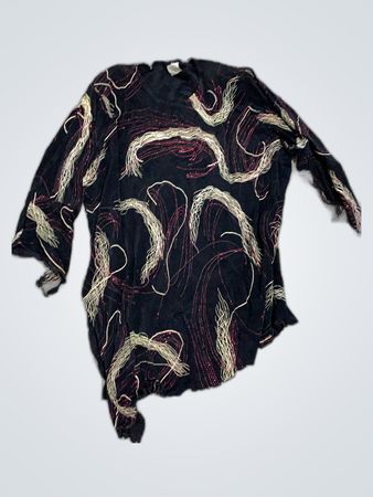 DKNY Black Embroidered Long-Sleeve Blouse
