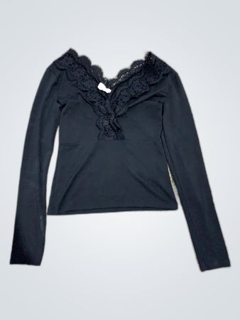 Unbranded Black Lace Long-Sleeve Crop Top