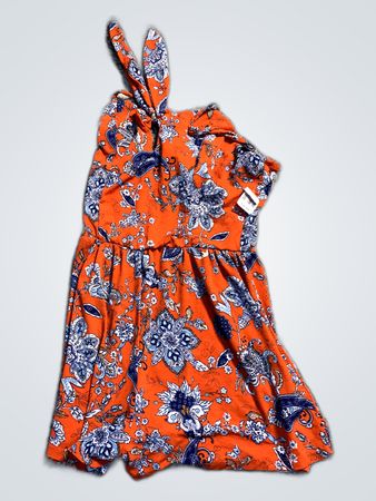 Orange Paisley Print Sleeveless Mini Dress