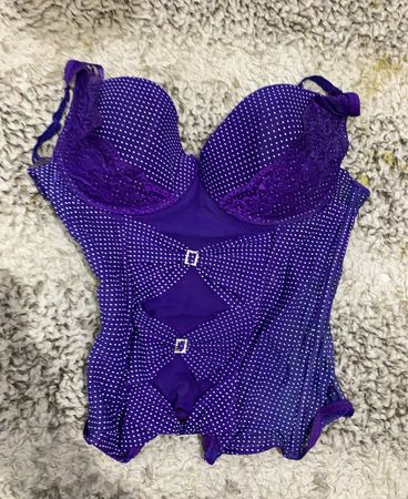 Purple Polka Dot Lace Bustier Bra
