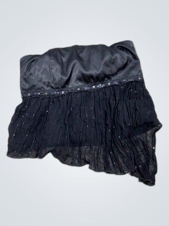 Unbranded Black Satin Bandeau Top with Pleated Ruffle