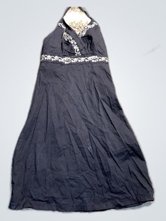 Black Embroidered Spaghetti Strap Midi Dress