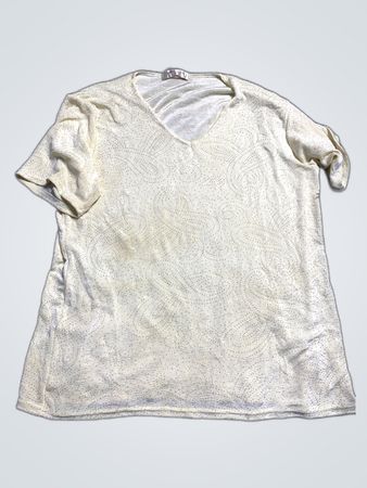Cream Metallic Paisley V-Neck Short Sleeve Top