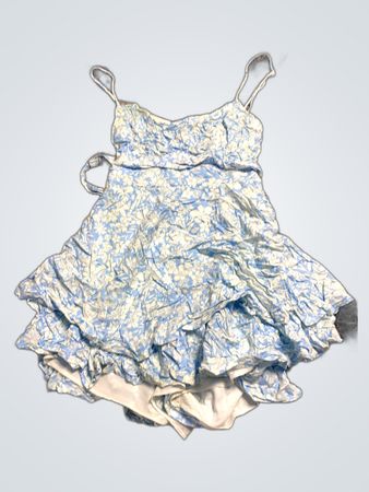 Blue Floral Ruffled Tank Top