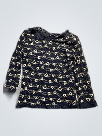 Black Long-Sleeve Top with White Heart Pattern