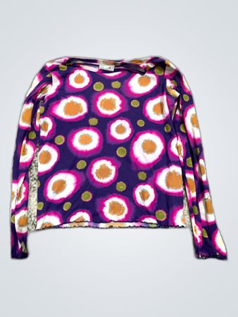 Long-Sleeve Purple Shirt with White, Pink, and Green Pattern