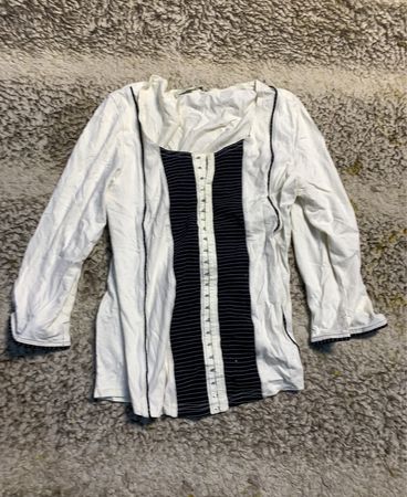 White Long-Sleeve Shirt with Black Accents